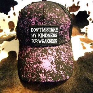 Dont Mistake My Kindness Black Criss Cross Ponytail Patch Hat
